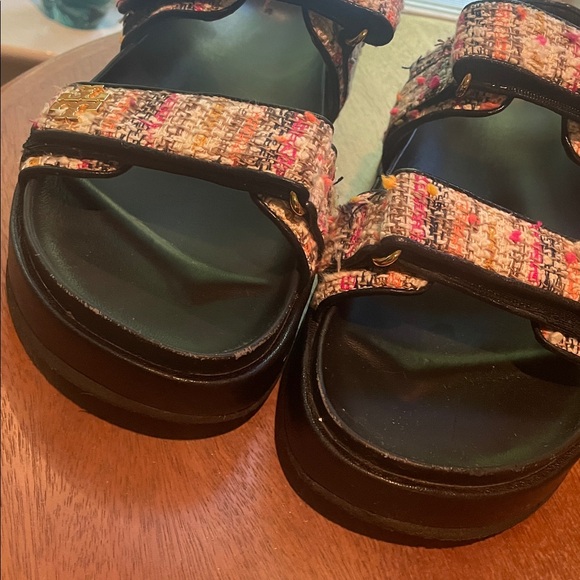 Tory Burch Kira Sport Tweed Bouclé Velcro Sandals Cream Multi | Women’s 8.5 - Picture 8 of 16